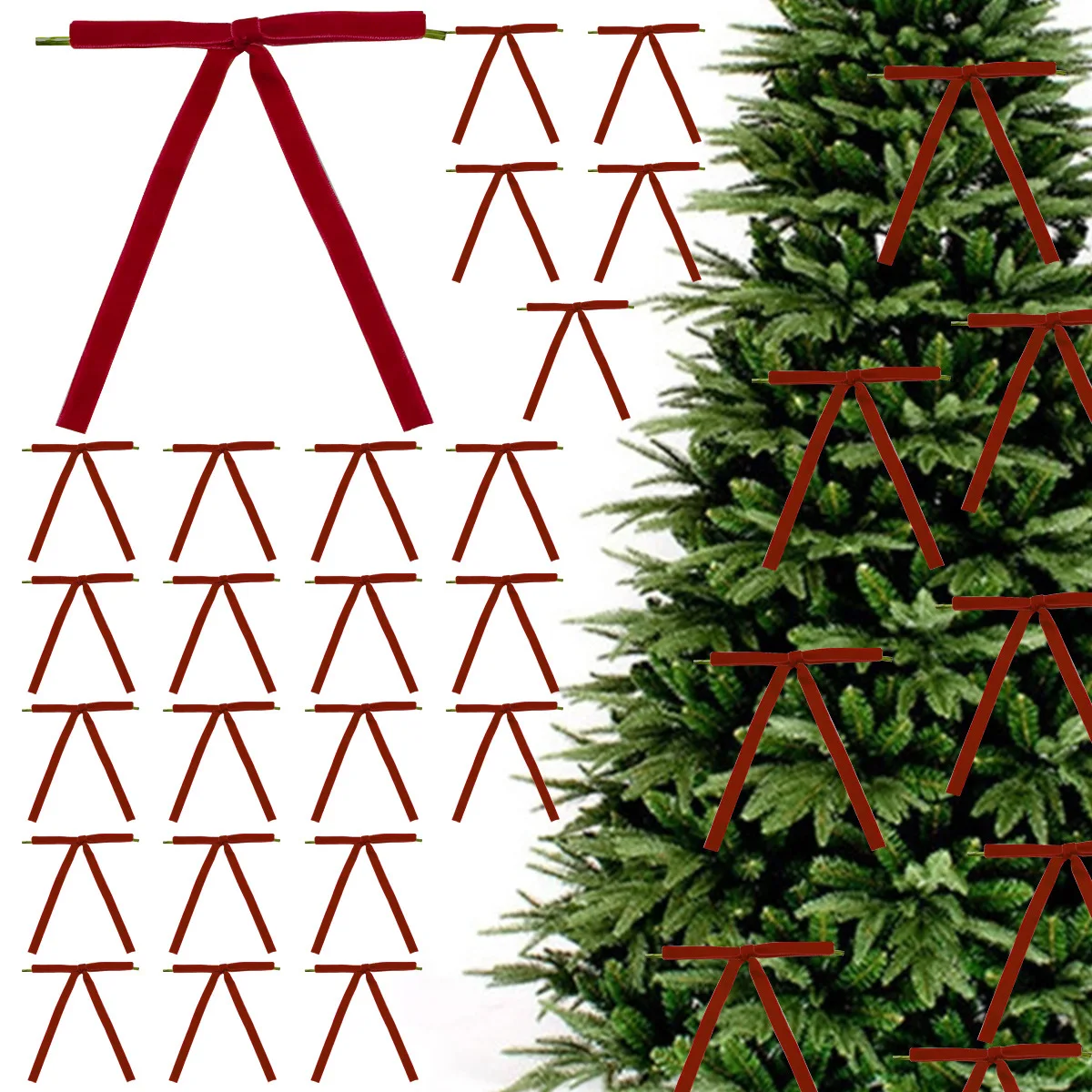 12 Uds. De lazos de cinta navideña de terciopelo rojo de 5,1 ", adorno colgante para árbol de Navidad, corona DIY, adornos navideños para el hogar, Año Nuevo