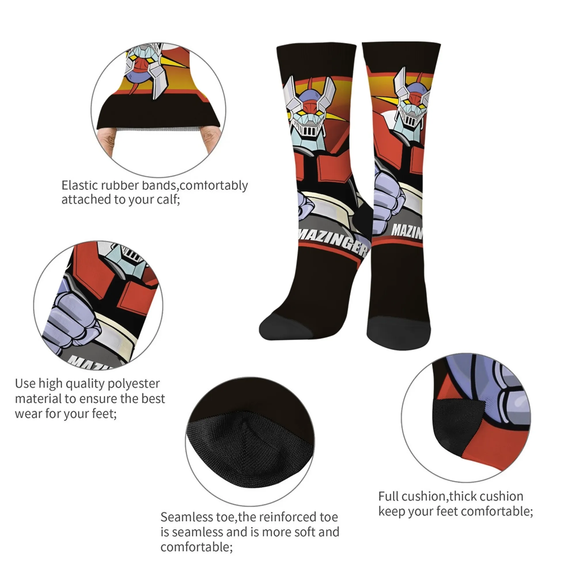 Calcetines Harajuku retro mazinger z con estampado para hombre, cómodos, transpirables, antideslizantes, informales, calle, hip hop, calcetines de tripulación, regalos de fiesta