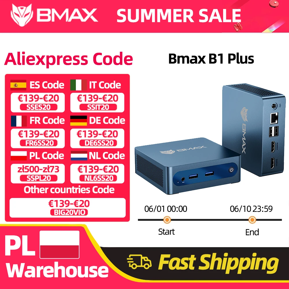 Mini PC BMAX B1 Plus Windows 11, Intel J3355, 6 Go de RAM, 128 Go de ROM, HDMI, USB, Wi-Fi, prend en charge 4K@60Hz, Intel HD Graphics 500