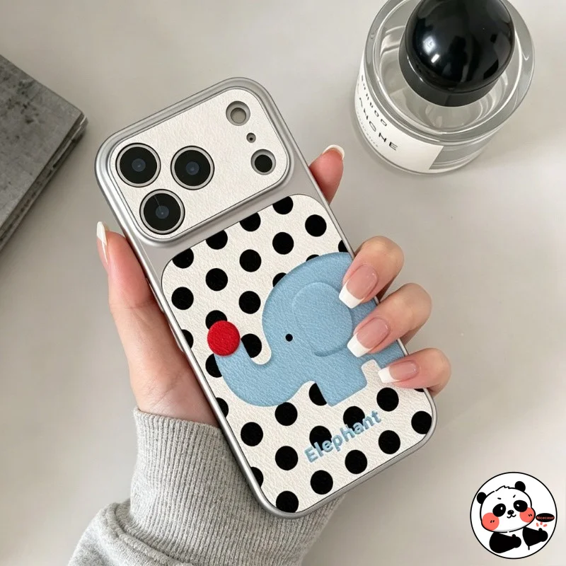 Cute Polka Dot Elephant Leather Case For Samsung Galaxy A17 M17 F17 A16 A15 M15 F15 A14 A13 M13 A12 F12 M12 A11 A10S M10S Cover