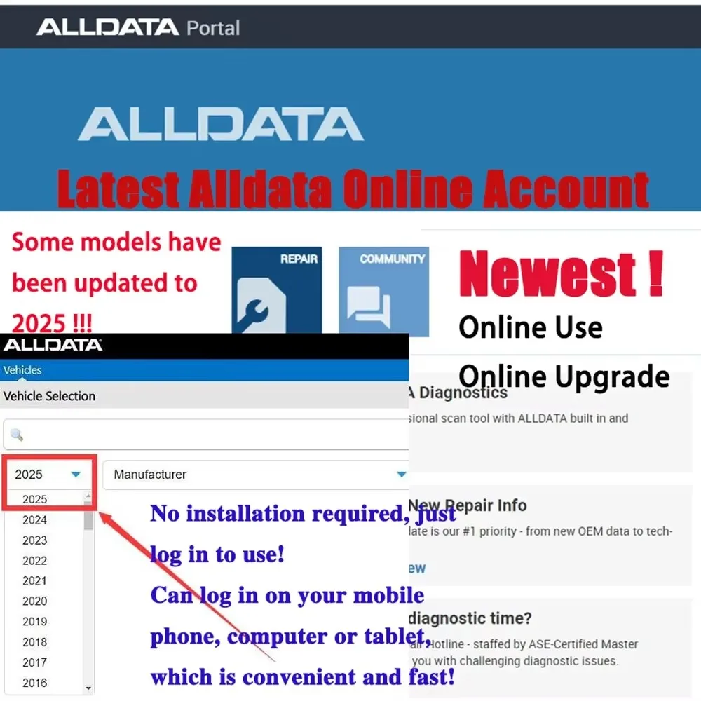 2024 Alldata Auto Data Software de dados de carro Conta on-line para software de reparo de carro Suporte fácil instalação