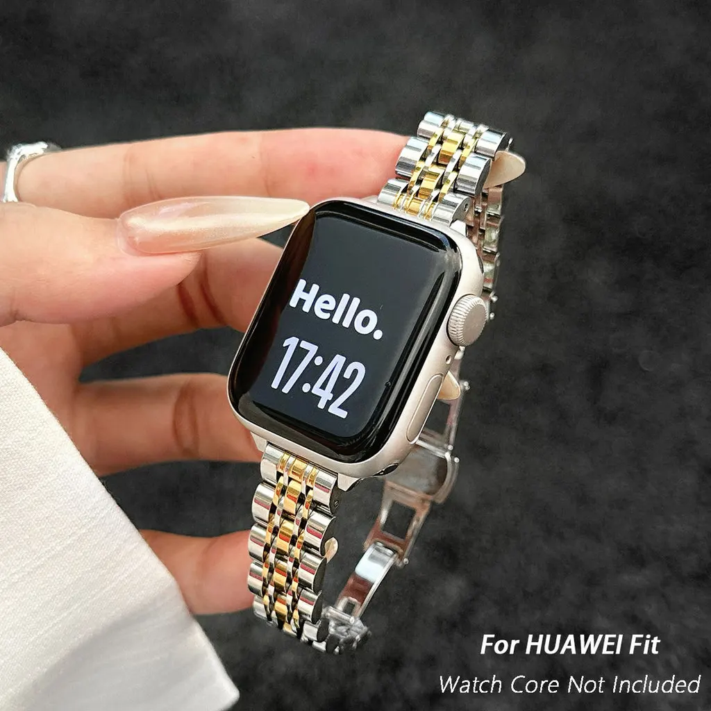 Stainless Steel Strap + Case for Huawei Watch Fit 5 5Pro 4 /4 Pro Fashionable Women's Dual-color Metal Watchband Accessories ﻿