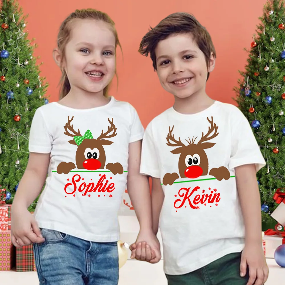 Camiseta personalizada Navidad con ciervo y nombre para niño y niña - imagen 3