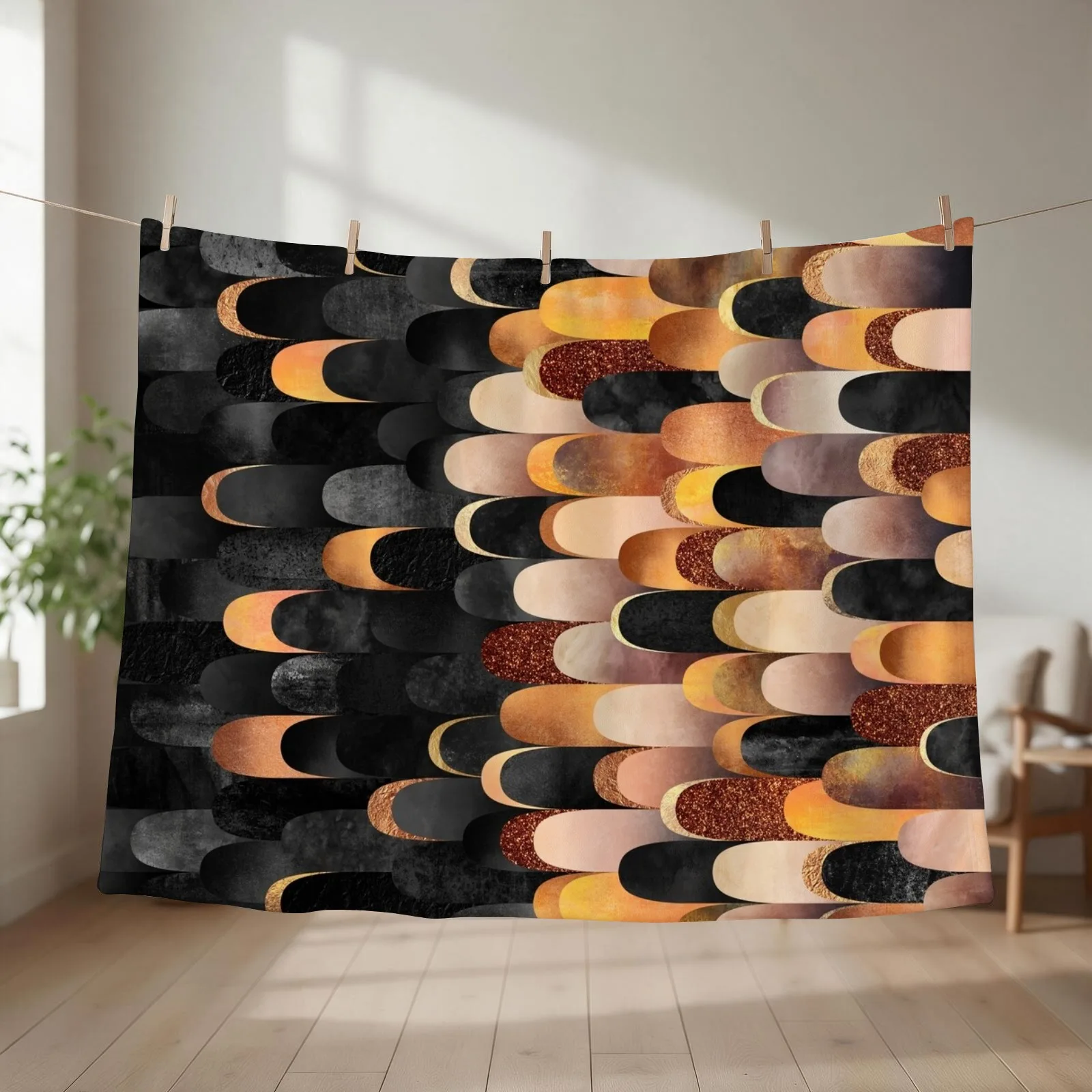 Feathered - Copper and black Throw Blanket couch cozy soft plush fuzzy picnic outdoor blanket