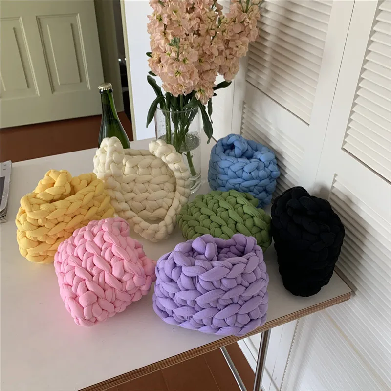 Fashion Chunky Knit Woven Knitting Shoulder Bag Candy Colors Women's Braided Crochet Messenger Bag Winter Cute Purse Female 2022