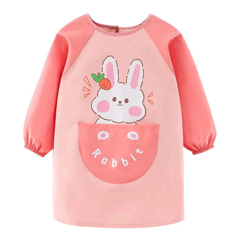 Cartoon Rabbit Children\'s Painting Waterproof Long Sleeved Cover Kindergarten Art Painting Smock Baby Eating Bib Kids Apron