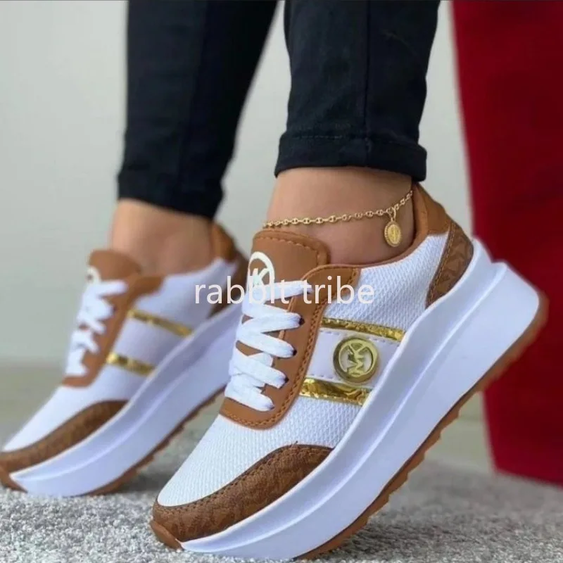 New Women's Casual Shoes Lightweight Color Blocked Womens Vulcanized Shoes Lace Up Flat Bottomed Women's Shoes Thick Soled Shoes