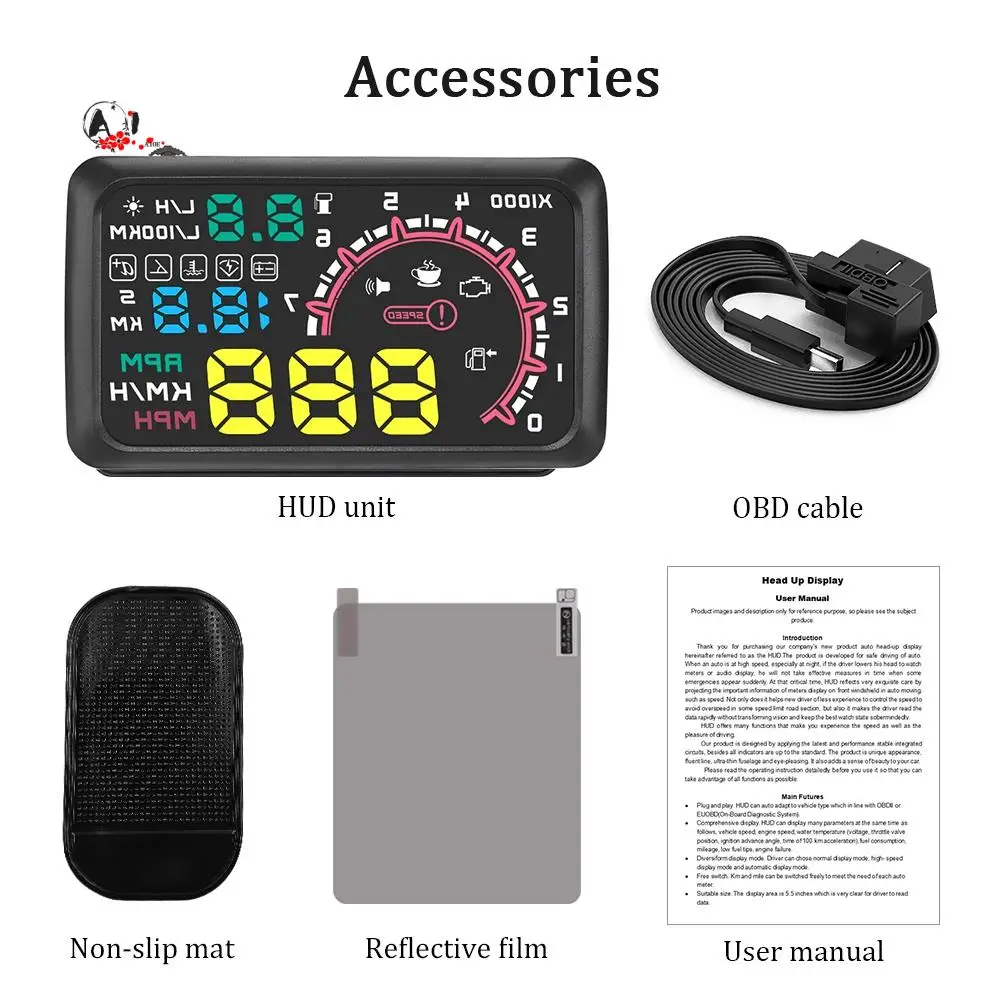 A10E-Multi-Function Car 5.5 Inch Hud Head Up Display Speeding Fuel Warning Windshield Projector System With Obd2