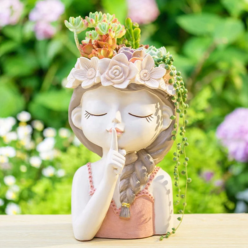 Cute Succulent Plant Pot Planter Pot With Drainage Hole Girl Face Big Lady Head Planter Tall Flower Vases