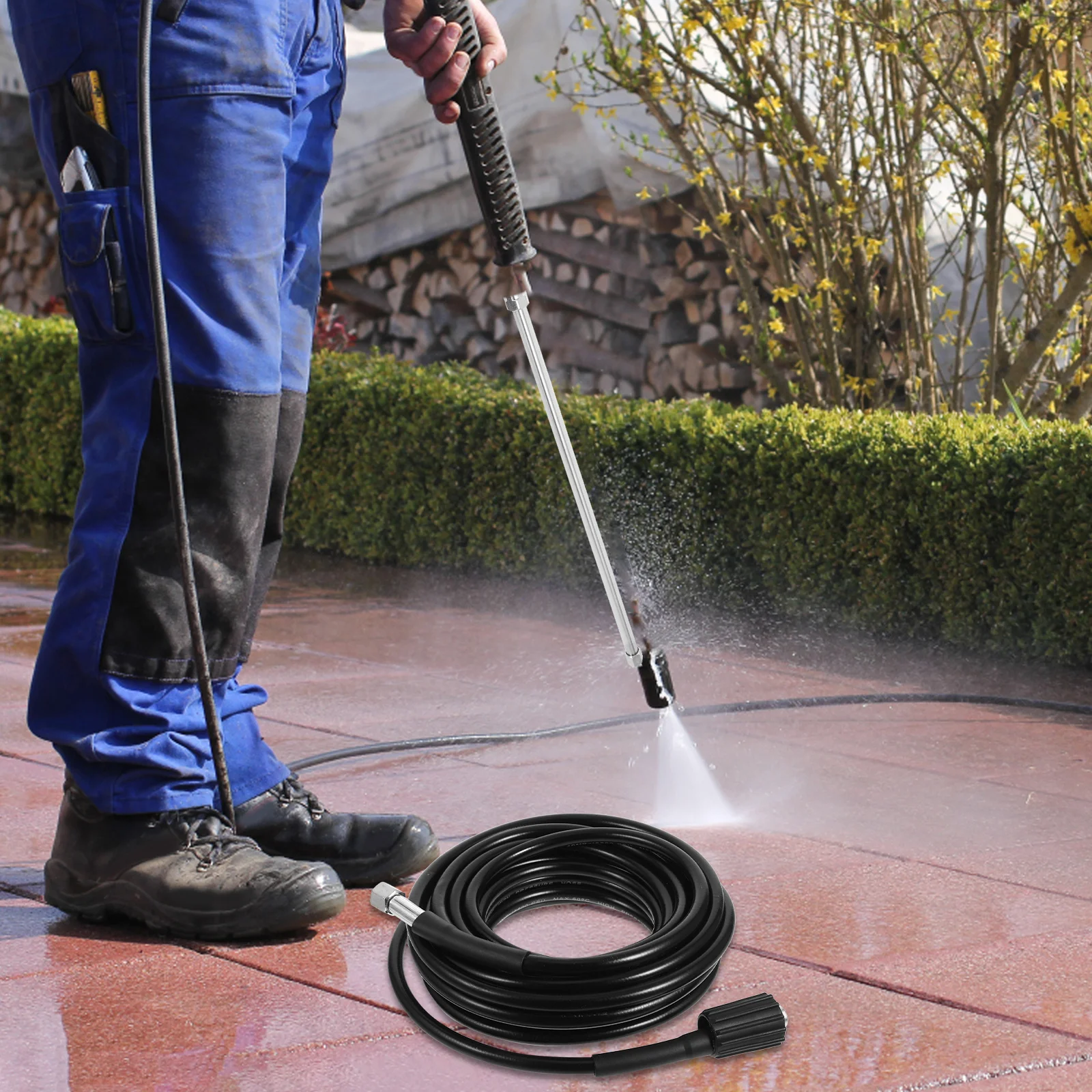 

8m Power Washer High Pressure Hose Cold Water M22 Female Screw Pressure Washer Extension Hose Black Extension Pipe