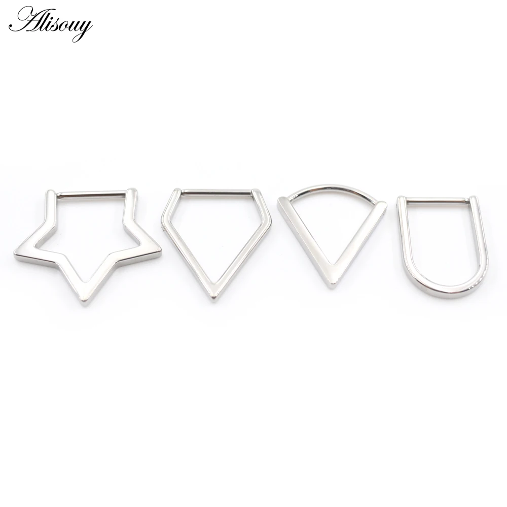 Alisouy 1PC Titanium Star V-Shape Buckle Nose Rings Daith Ear Captive Tragus Cartilage Helix Hoop Earrings Piercing Body Jewelry