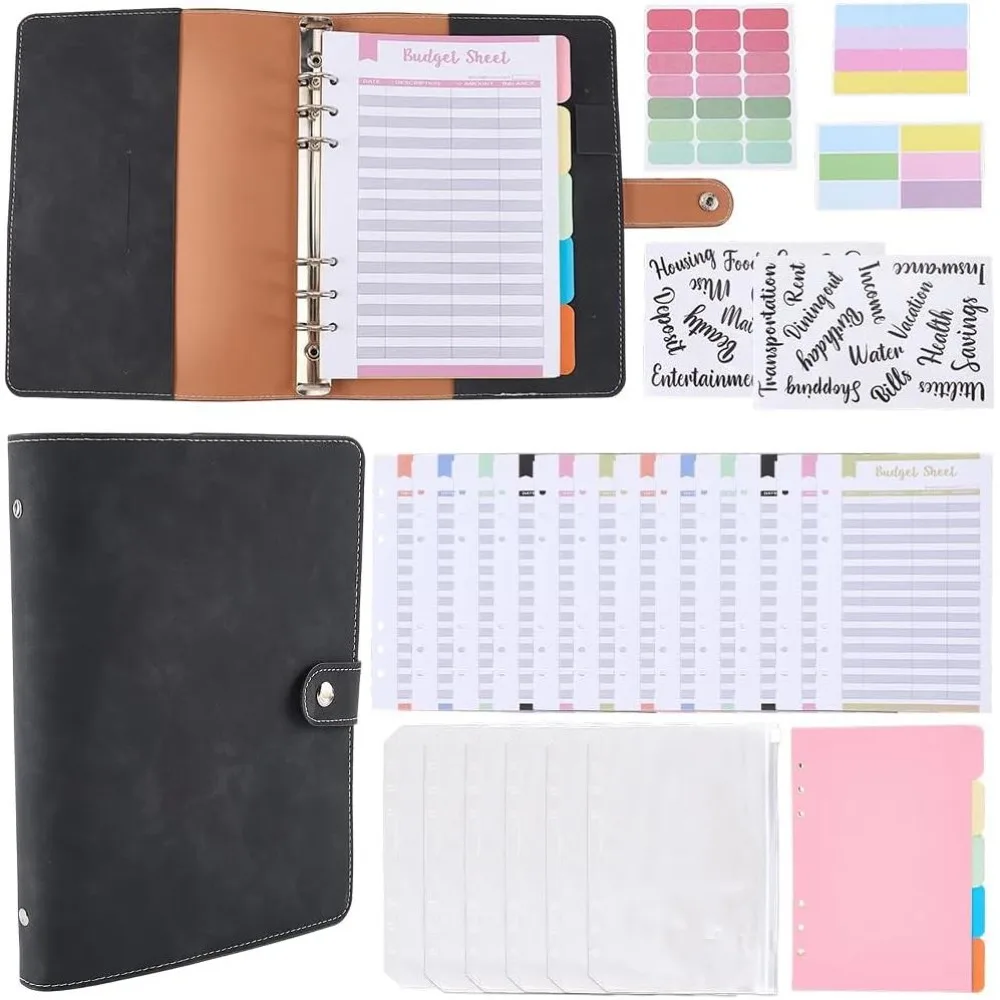 A5 Binder OU Leather 6 Ring Planner Cover Loose Leaf Binder with Divider Pocket Refillable Planner Notebook Soft Cover Travel