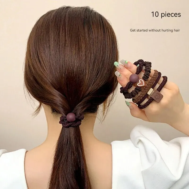 Juego de anillos para el pelo para mujer, accesorios para el cabello, banda de cuero de alta elasticidad, temperamento Simple, cola de caballo alta durabilidad, nuevo estilo, 10 piezas