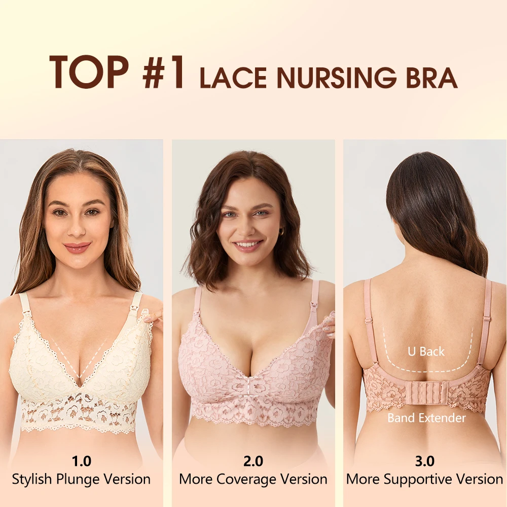 MOMANDA Lace More Support Maternity Nursing Bra Breastfeeding Wirefree Lightly Padded Lingerie For Pregnant Women Lactation DD E