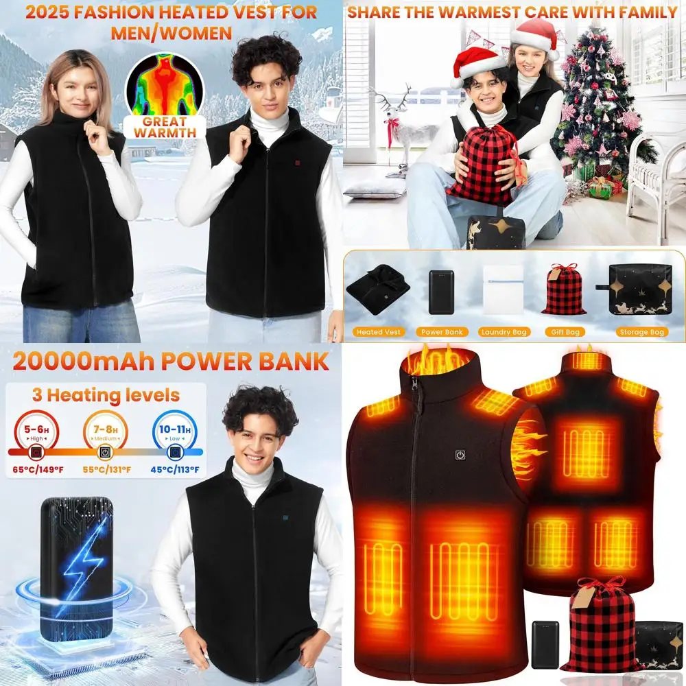 Chaleco calefactable para hombre y mujer con batería de 20000 mAh, chalecos calefactores de forro polar para ciclismo, camping, senderismo y caza