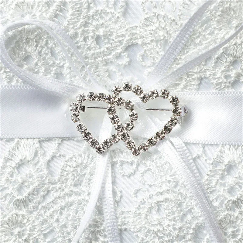 20x20cm White Lace Wedding Ring Pillow Romantic Ring Pillow Alliance Bridal Ring Bearer Pillow Cushions Decoración de bodas