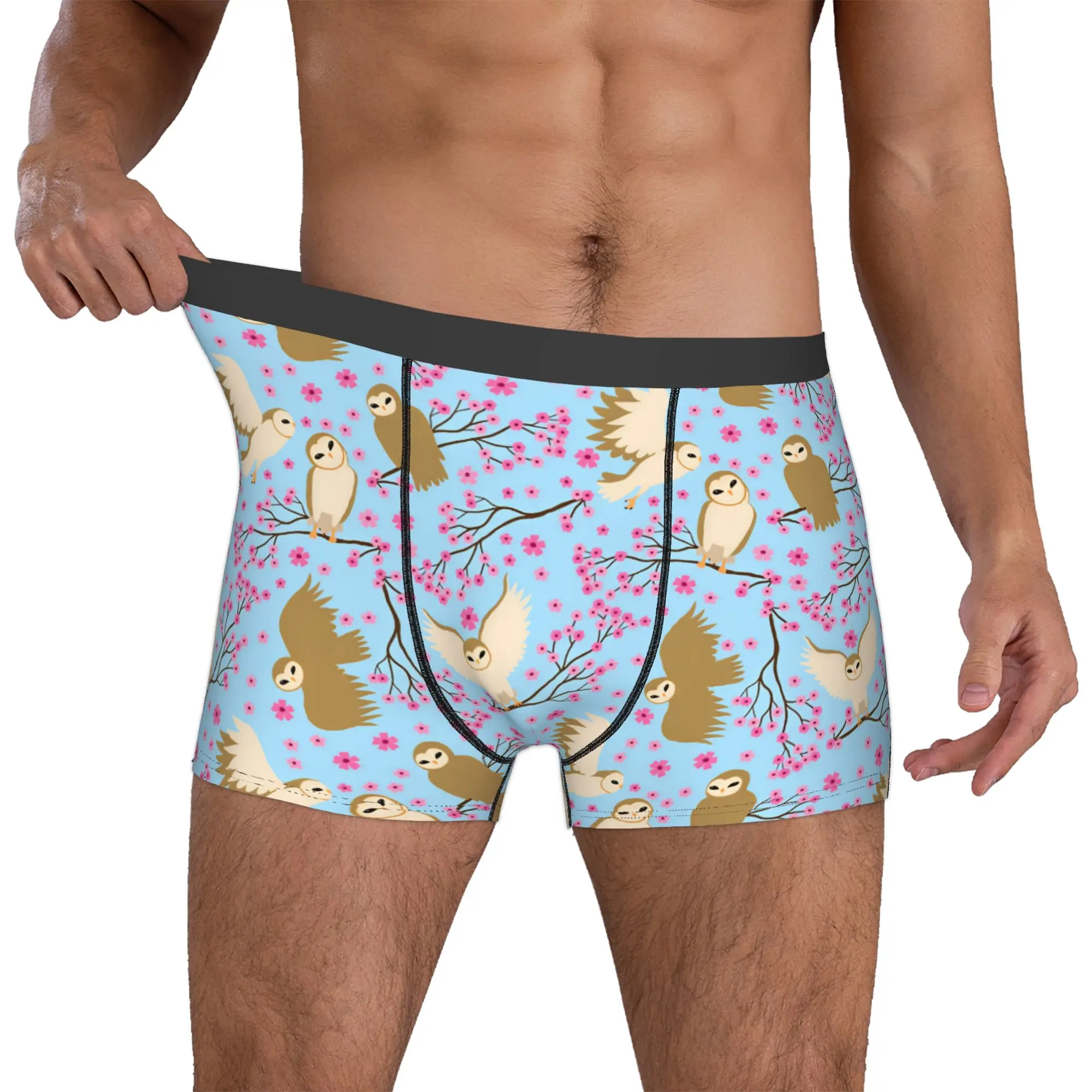 With Barn Owls And Sakura Seamless Pattern Underwear Men Printed  Boxer Shorts Panties Briefs Soft Underpants