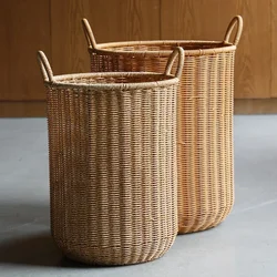 Nordic Style Large Dirty Clothes Basket, Circular, Living Room, Book and Newspaper Storage Bucket, Plastic Rattan Warehouse Rack