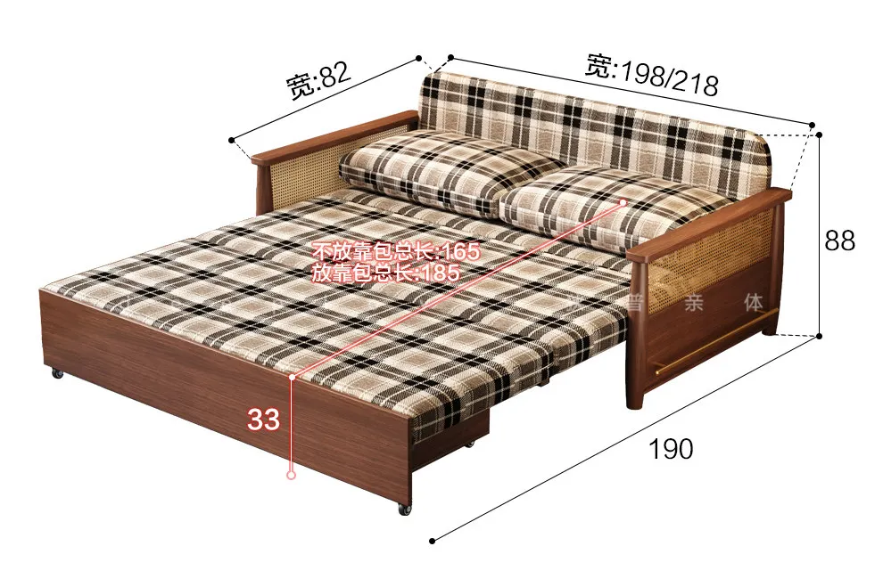 CX all solid wood folding dual-purpose sitting and lying telescopic bed small apartment storage study sofa