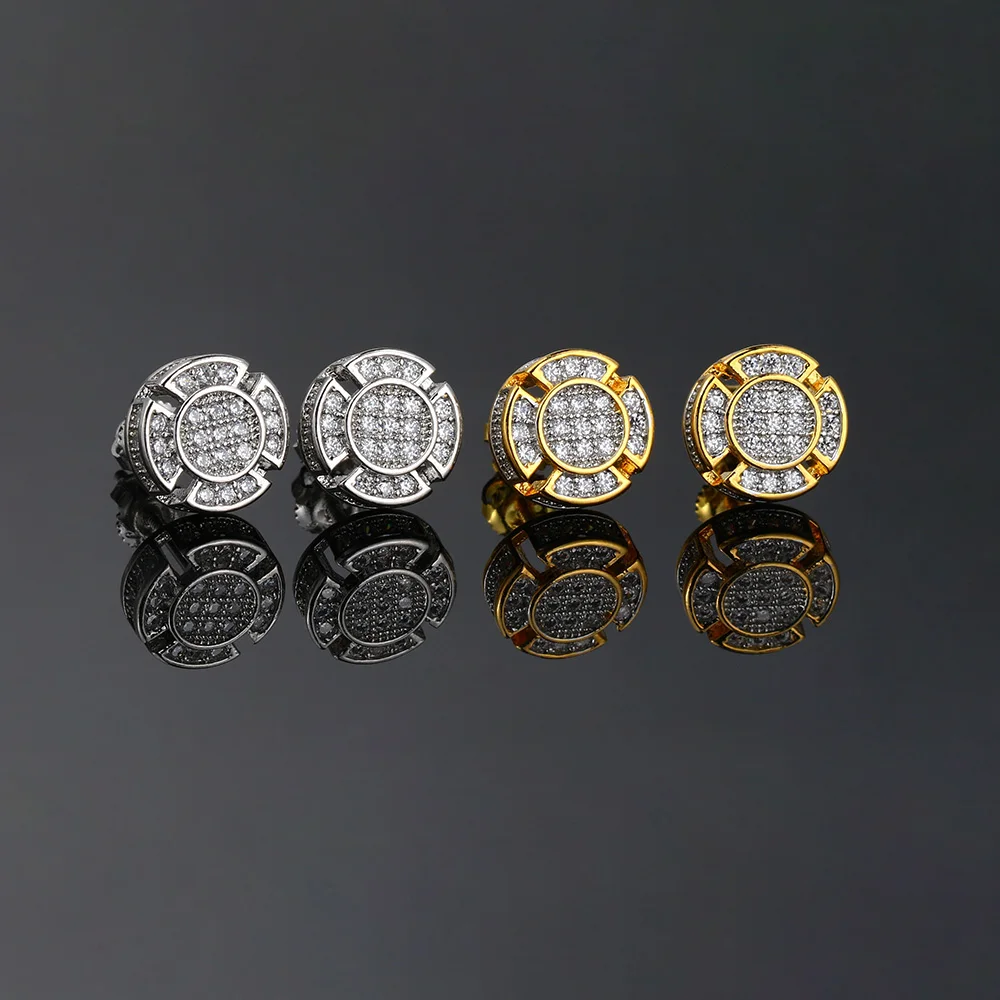 Screw Stud Earrings For Men Iced Out AAA+ Shiny Cubic Zirconia Stone Rock Hip Hop Earrings hippie Homme Jewelry Male Gift OHE160 view 6