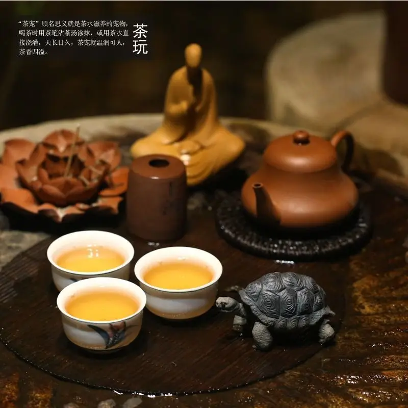 Purple Clay Desktop Ornament Solid Sculpture Hand-Held Tea Pet For Home Decoration Small Fortune-Bringing Turtle