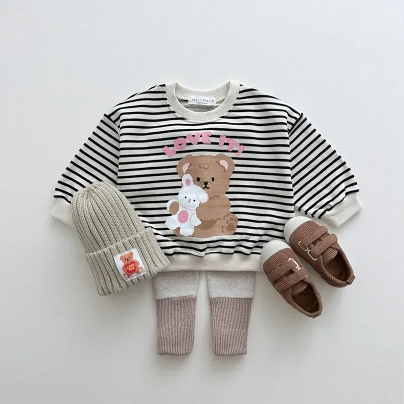 2025 Spring New Baby Girls Cute Bear Print Sweatshirt Cotton Children Long Sleeve T Shirts For Girls Kids Boys Sweatshirt