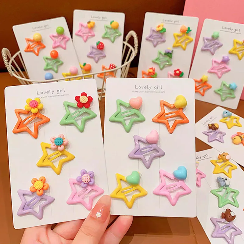 5pcs/set Cute Cartoon Flower Star Hair Clips For Girls Sweet Hair Decorate Side Hairpin Hairgrip Kids Lovely Hair Accessories