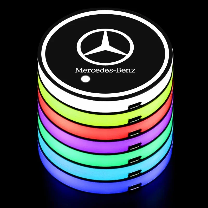 2PC LED Illuminated Car Water Cup Coaster Auto Interior Atmosphere Light Coaster for Mercedes Benz C260 W204 W205 W211 W212 W190