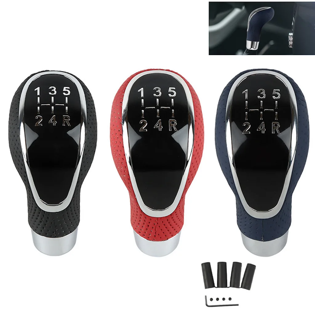 Universal 5 Speed Manual Leather Red Stitch Gear Shift Knob Car Gear Stick Shift Knob Lever Manual Transmission M8 M10 M11 M12