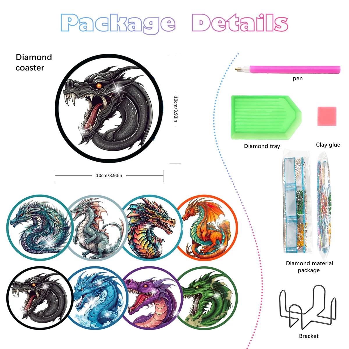 SDOYUNO-Diamond Painting Coaster,Dragon Animals,Diy,8pcs,Set,5D Diamond Art Accessories,Kitchen Ware,Waterproof,Cup Mat,Diy Kits