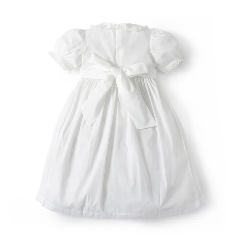 Clibeso 2024 Kids Spanish Clothes Girls HandMade White Dress with Big Bow Baby Lace Embrodiery Dresses Children Elegant Frocks