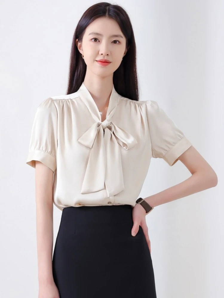 

New Chiffon Top Women's Summer Short Sleeved Shirt Women's Design Temperament Professional Commuting Shirt Camisas Loose Fit