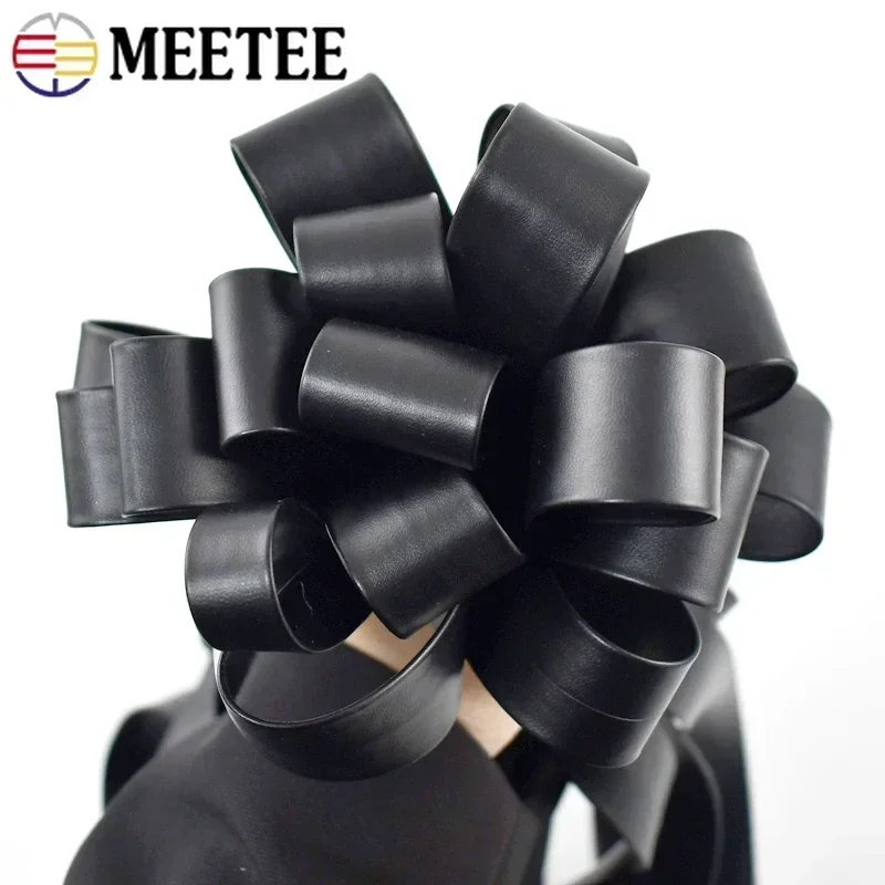 5M Meetee 3-50mm Black PU Soft Leather Ribbon Band Bag Strap Belt Cords Necklace Jewelry Decor Webbing Rope DIY Sewing Material