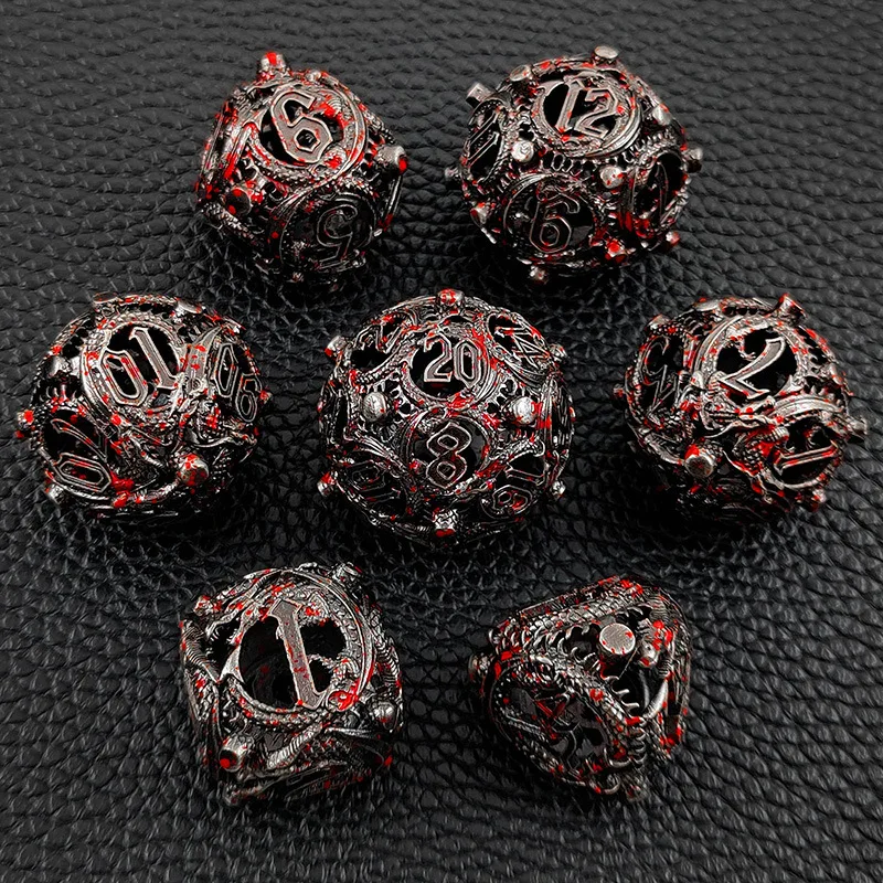 Conjunto de dados hollow metal poliédrico, multifacetado, dados para jogo de D & D, RPG, RPG de mesa, 10 tipos, 7 peças