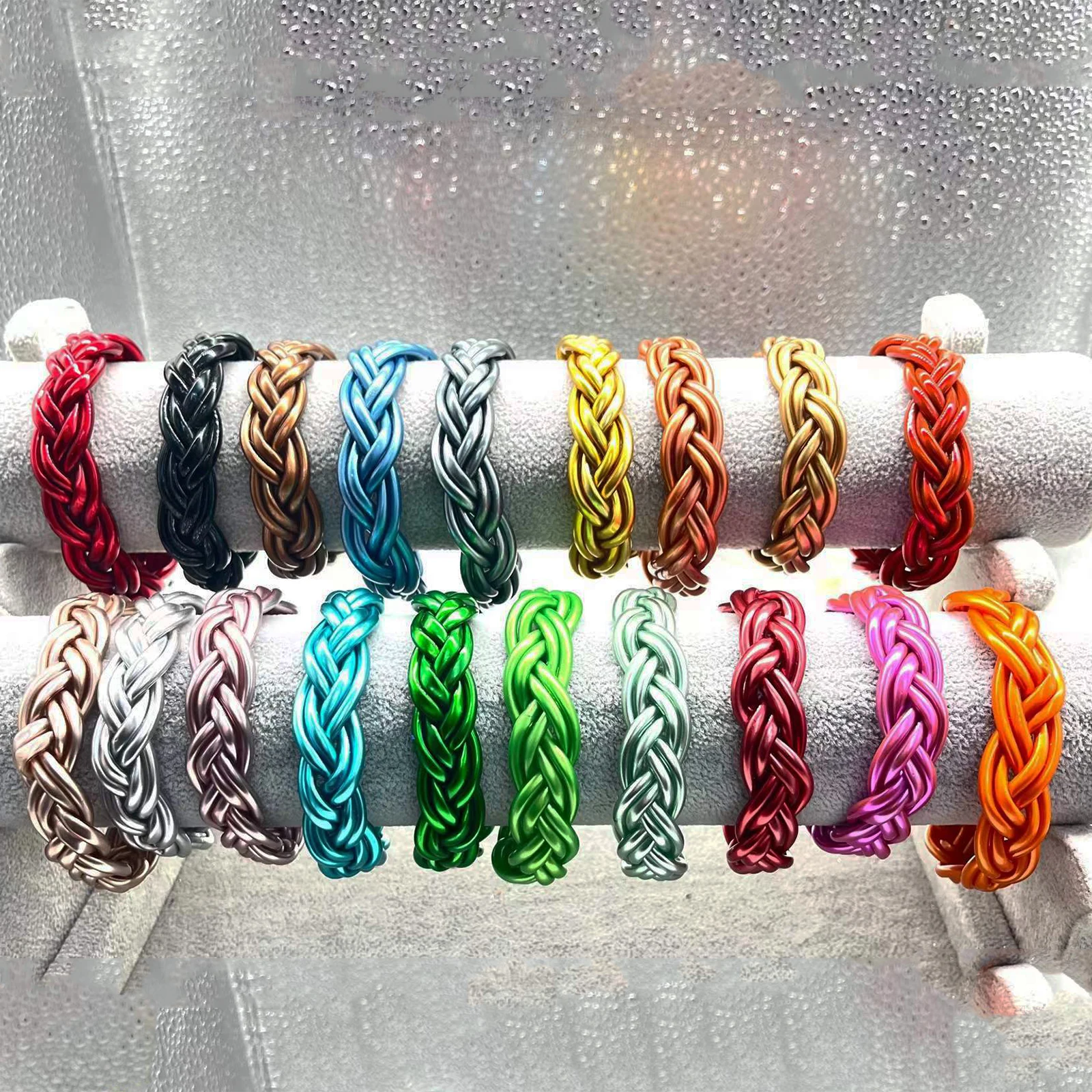 ALLYES Twist Buddhist Rush Stacked Bracelet For Women Glitter Silicone Filled Jelly Bangle Men's Braided Temple Bracelets