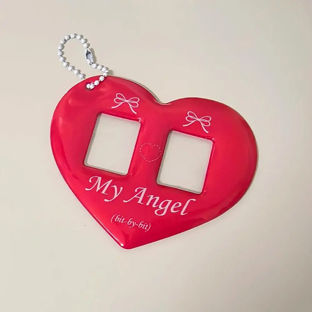 Cute Single/Double Heart Love 1 inch Photo CP Card Sleeve PVC Photo Card Holder Idol Photo Frame Card Sleeve Key Chain Pendant