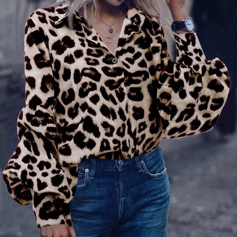 

Sexy Leopard Print plus Size irt for Women 2024 Commute Sle Long Sve Button up Slim Fit Collar Casual Workwear