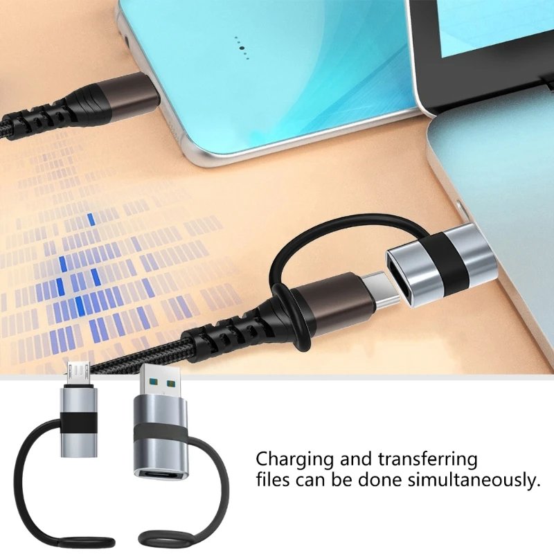 USB 5Pin / USB A Male to USB Type C Female Data Sync Adapter Quick Charging Converter with Anti-lost Hanging Rope