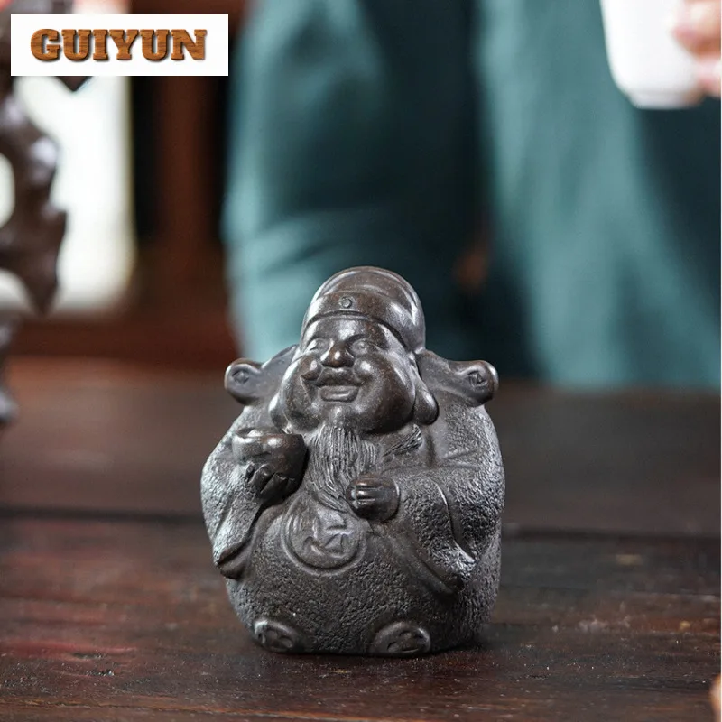 

Yixing Purple Clay Wealth God Tea Pet Ancient Fish Tank Landscaping Tea Figurine Play Toys Tea Statue Ornaments Supplies Gift