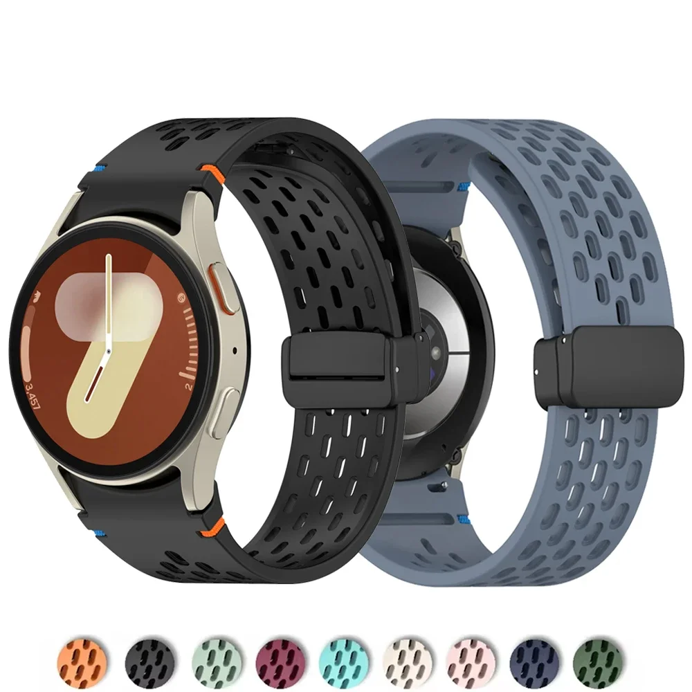 لا توجد فجوات الفرقة لساعة سامسونج جالاكسي 7 FE 5 6 4 كلاسيك 5 برو 44 مللي متر سوار سيليكون مغناطيسي كوريا جالاكسي Watch6 watch4 حزام