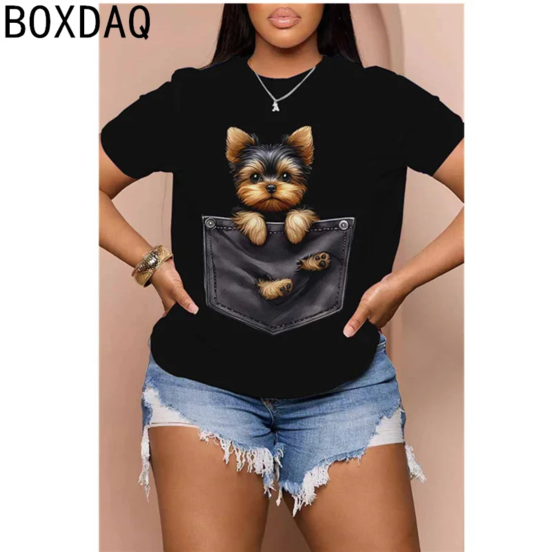 3D Cartoon Puppy Pattern Print T-Shirt Summer Short Sleeve O-Neck Casual Loose Pullover Tops Women Ovesized T-Shirts