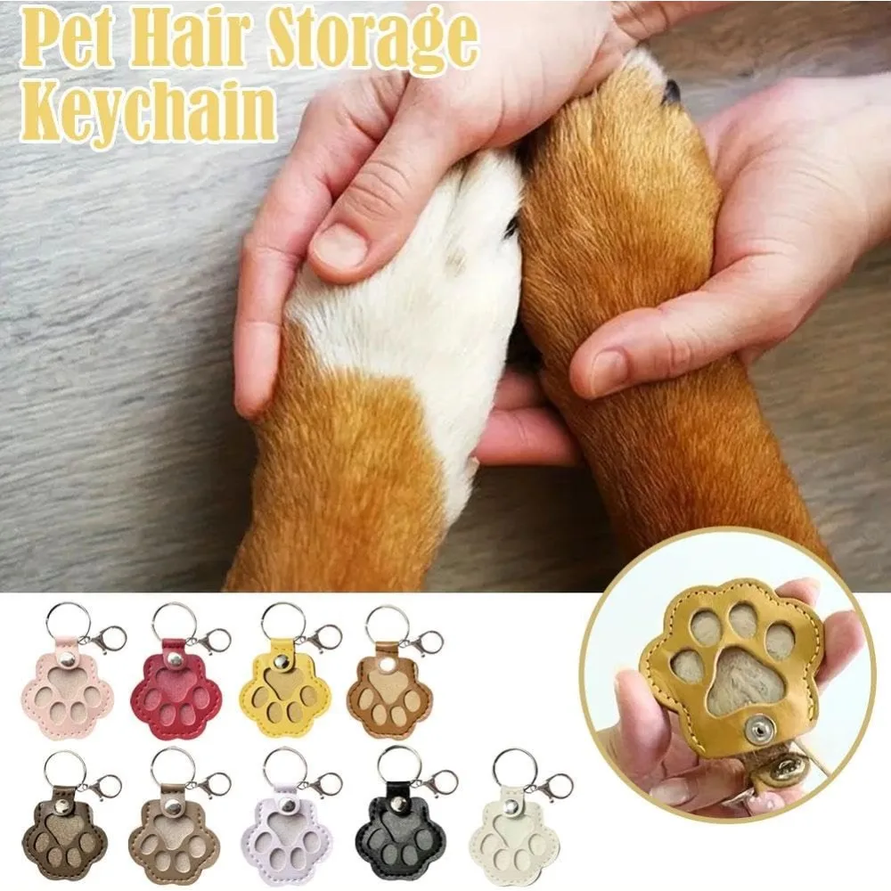 

Memorial PU Leather Pet Hair Storage Bag Cute Paw Shaped Cat Dog Fur Keychain Pendant Portable Keyring Accessories