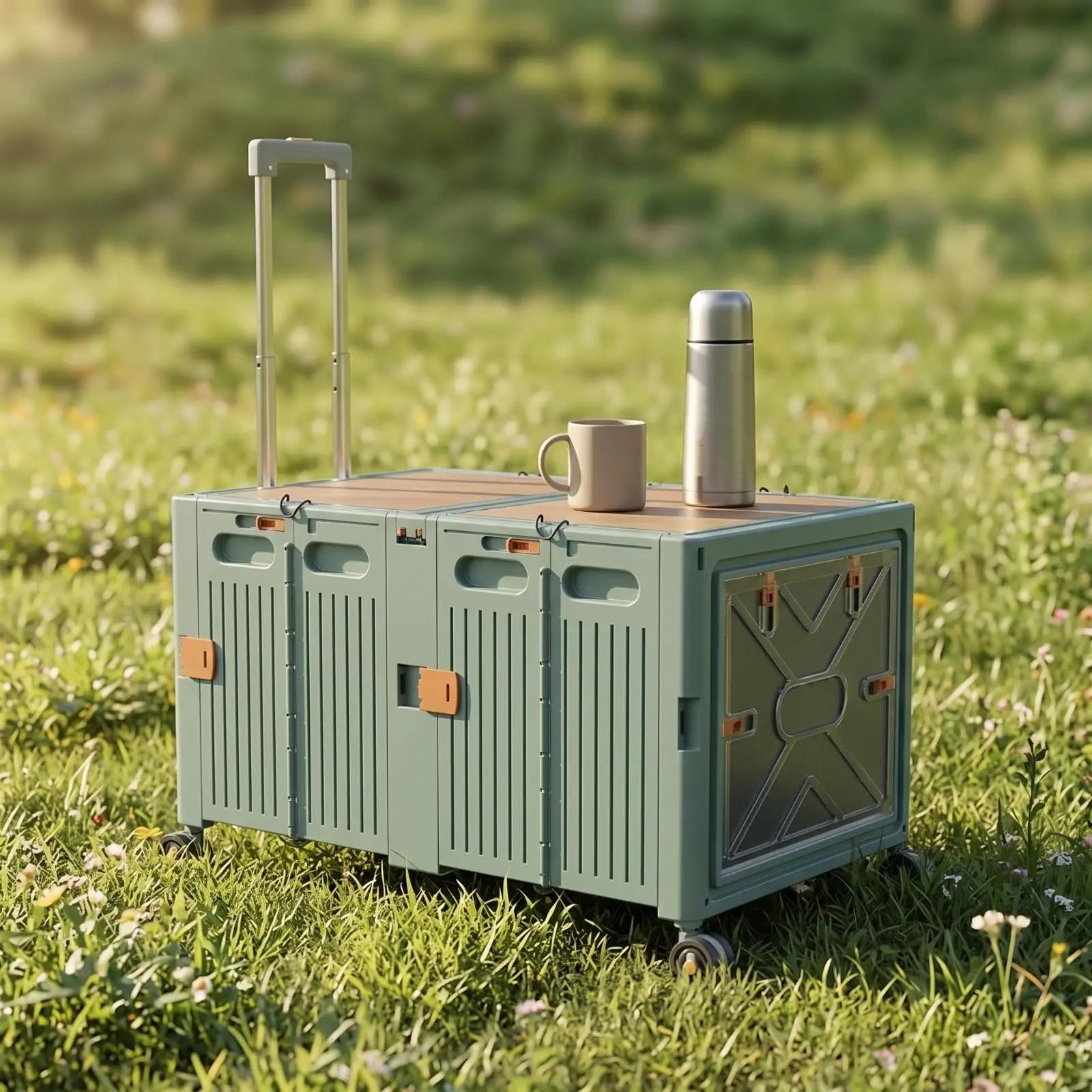 Foldable Storage Box with Wheels | Pull Handle, Foldable Storage Crate, for Camping