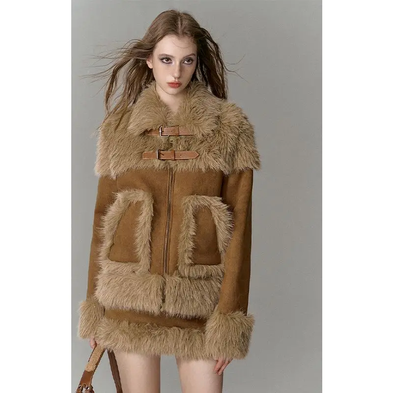 Imitation fur suit spliced short skirt two-piece suit for women winter new high-end suit European and American fashion trends