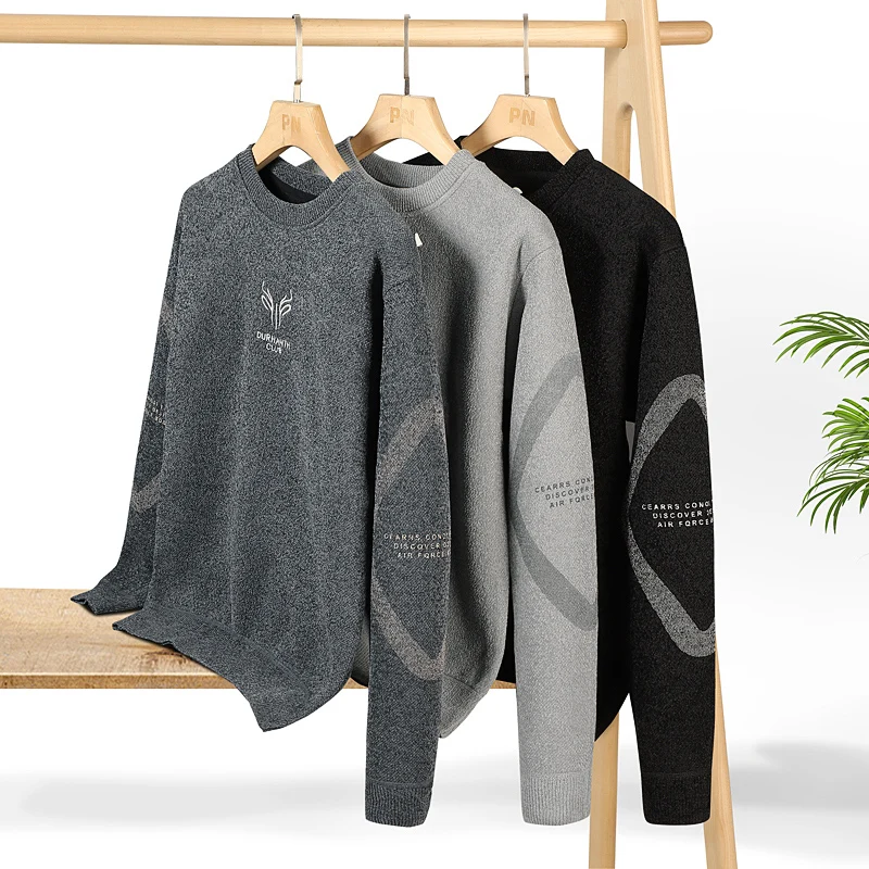 New Round Neck Wool T-shirt Fashion Coat Autumn Winter Sweater Pullover Sweatshirt Top Long Sleeve Streetwear Men Clothes Jumper