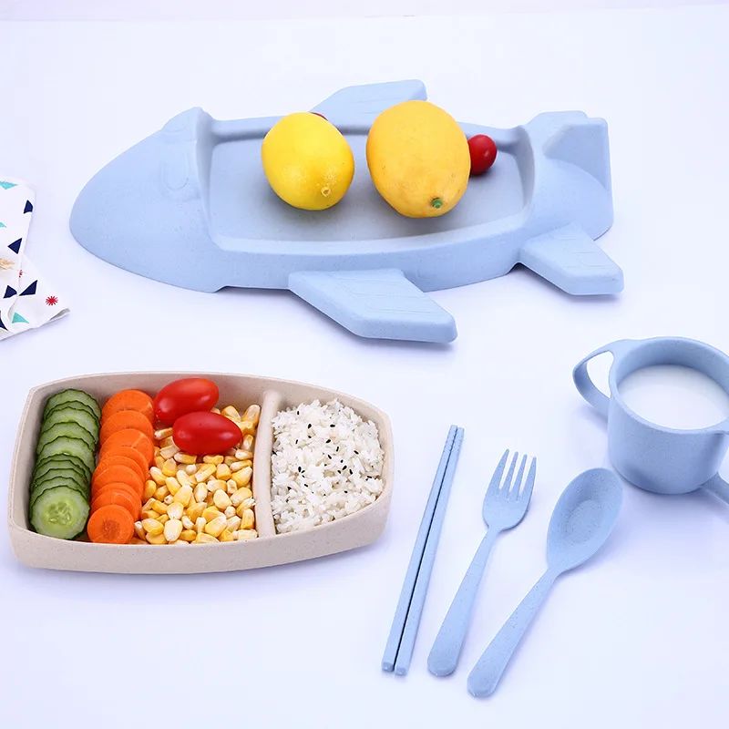 5-piece Set Mini Airplane Children's Cutlery Children's Cartoon Dinner Plate Chopsticks Spoon Cup Tableware For Children