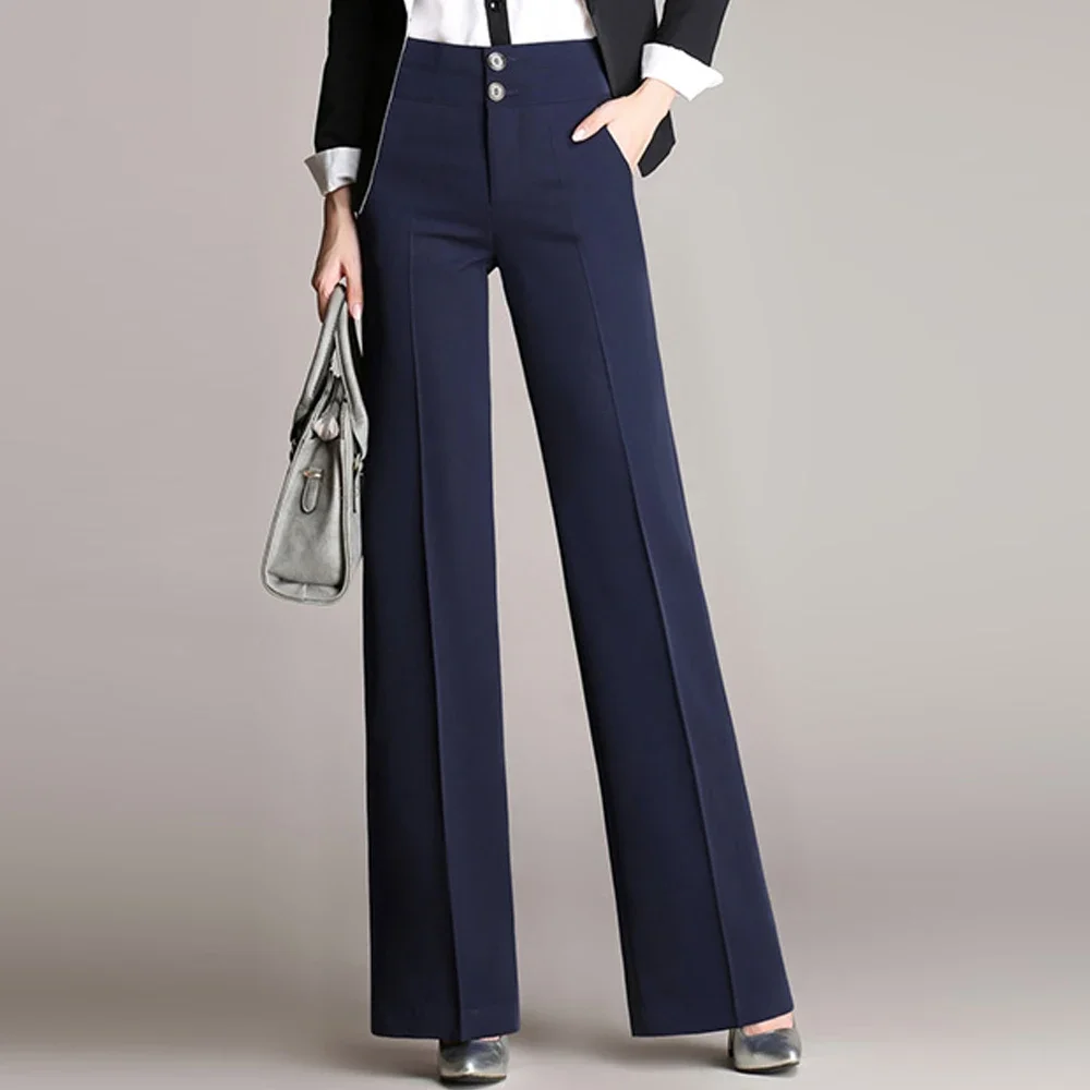 Vintage Wide Leg Trousers Women's High Waist OfficeBlack Navy Blue Straight Suit   Joggers Women Solid Color Fashion