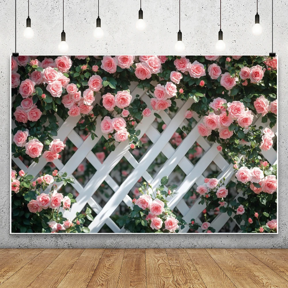 Spring Garden Flowers Photography Backdrop Easter Floral Fence Wood Door Bridal Shower Wedding Birthday Party Background Studi
