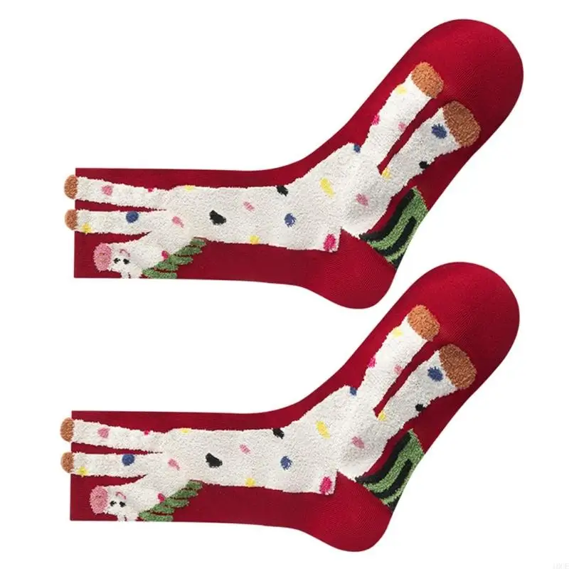 1 Pair Women's Comfort Calf Socks Red Cartoon Horse Year for Daily Use