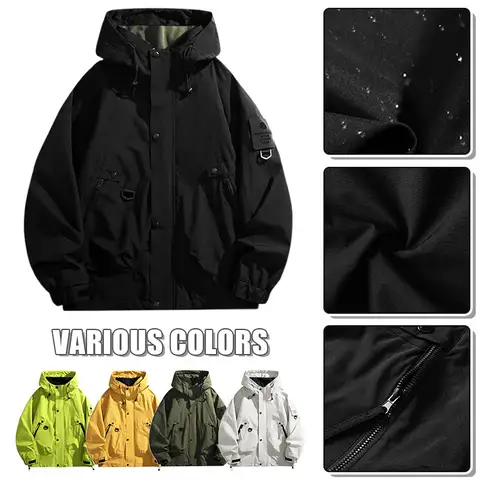 Men's Hiking Jacket Women Waterproof Hooded Jackets Outdoor Camping Large Pocket Coat Autumn Solid Color Scratch-Resistant Coats